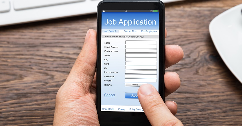 Cell phone displaying a job application 